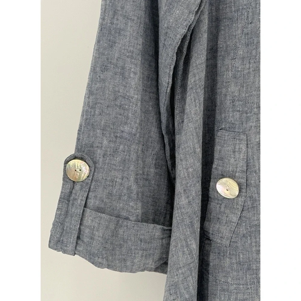 Sigrid Olsen Womens M Jacket Linen Blend Blue Hooded Swing‎ Lagenlook Nautical